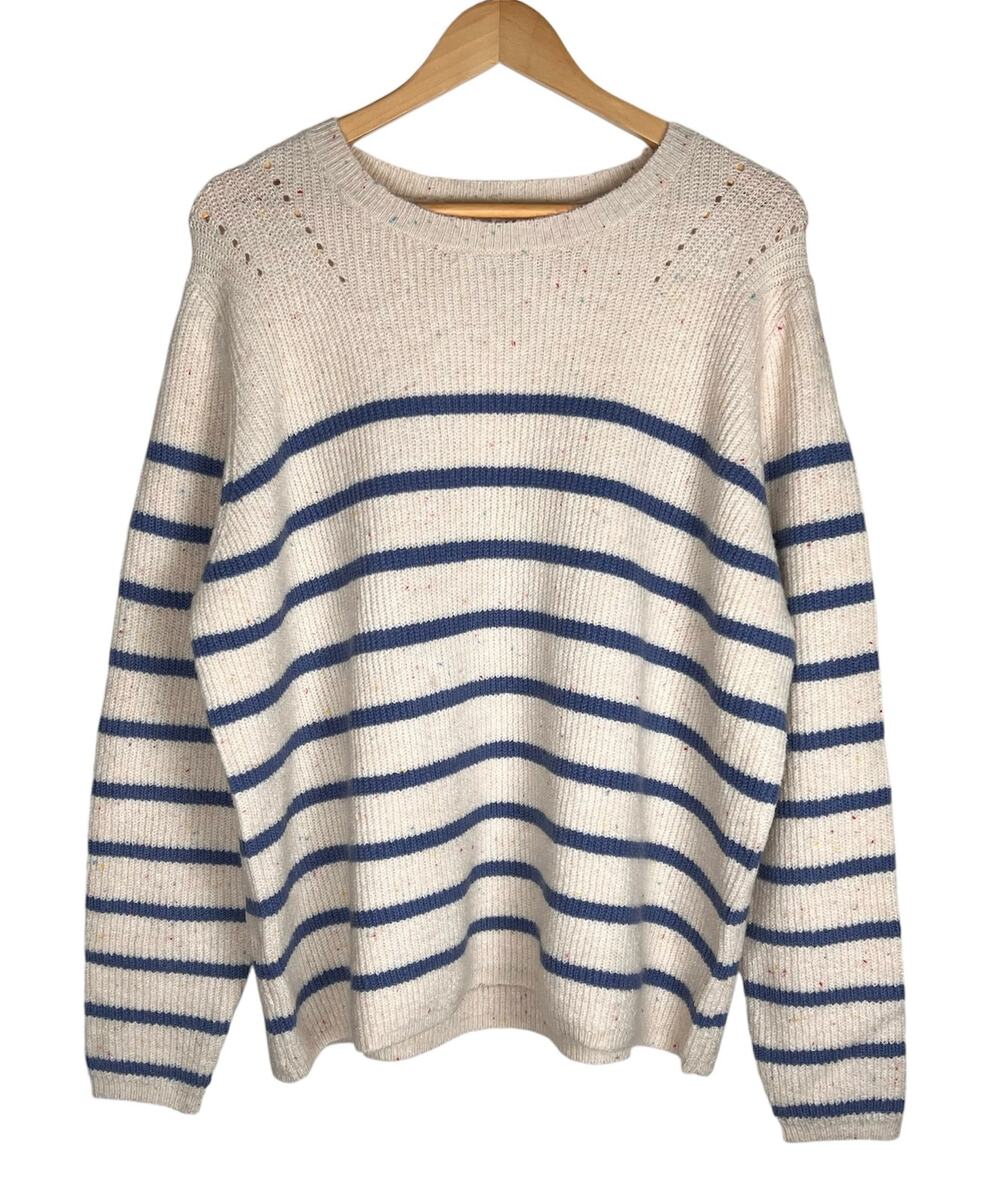MANGO MNG Cream Striped Knit Sweater Confetti Speckle Pullover 1XL
